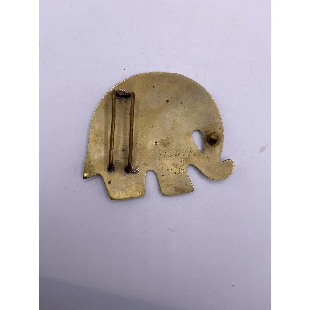 Vintage Brass Elephant Belt Buckle With Floral Design 1970's‎